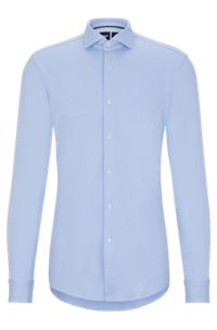 Slim-fit shirt in structured performance-stretch jersey, Light Blue