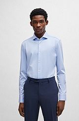 Slim-fit shirt in structured performance-stretch jersey, Light Blue
