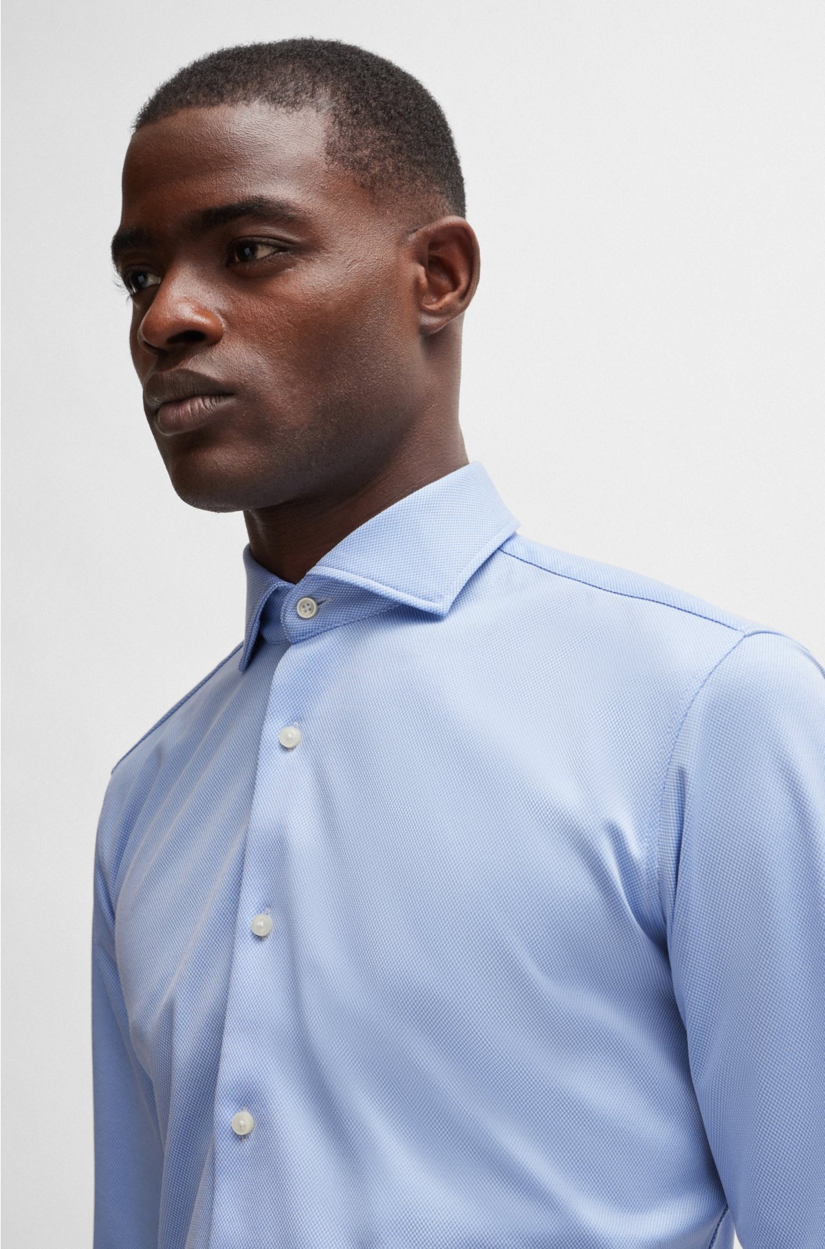 BOSS - Regular-fit shirt in structured super-flex fabric