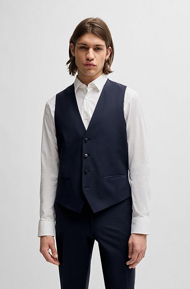 Slim-fit waistcoat in a performance-stretch wool blend, Dark Blue