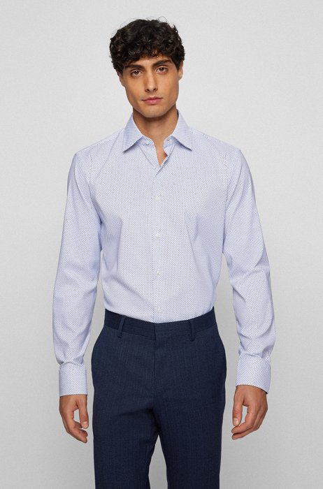 Regular-fit shirt in printed performance-stretch twill, Light Blue