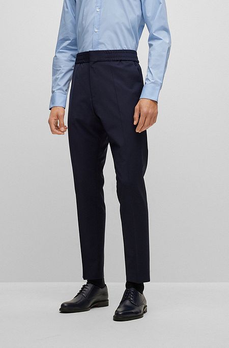 Extra-slim-fit trousers in a super-flex wool blend, Dark Blue