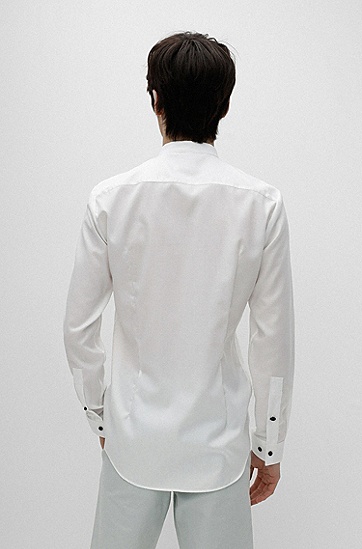 HUGO 雨果牛津棉立领修身衬衫,  199_Open White