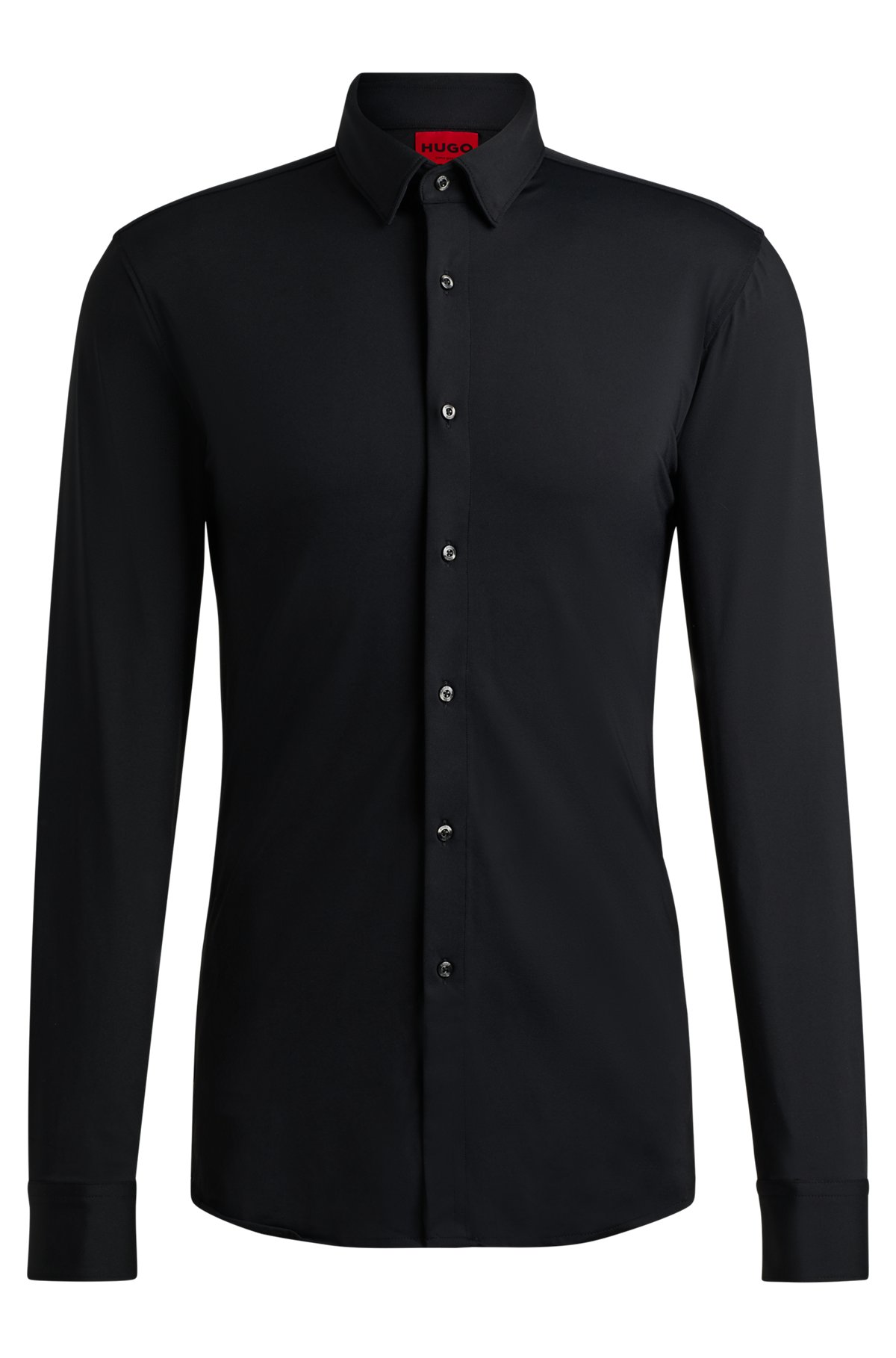 Extra slim-fit overhemd van performance-stretchjersey, Zwart