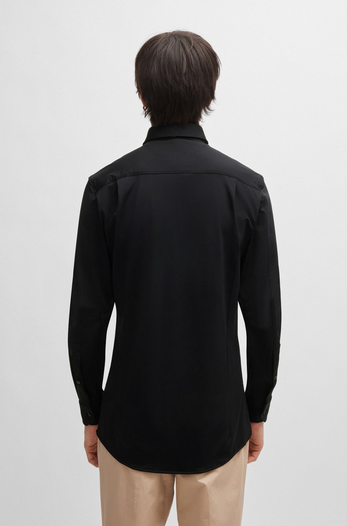 Extra slim-fit overhemd van performance-stretchjersey, Zwart