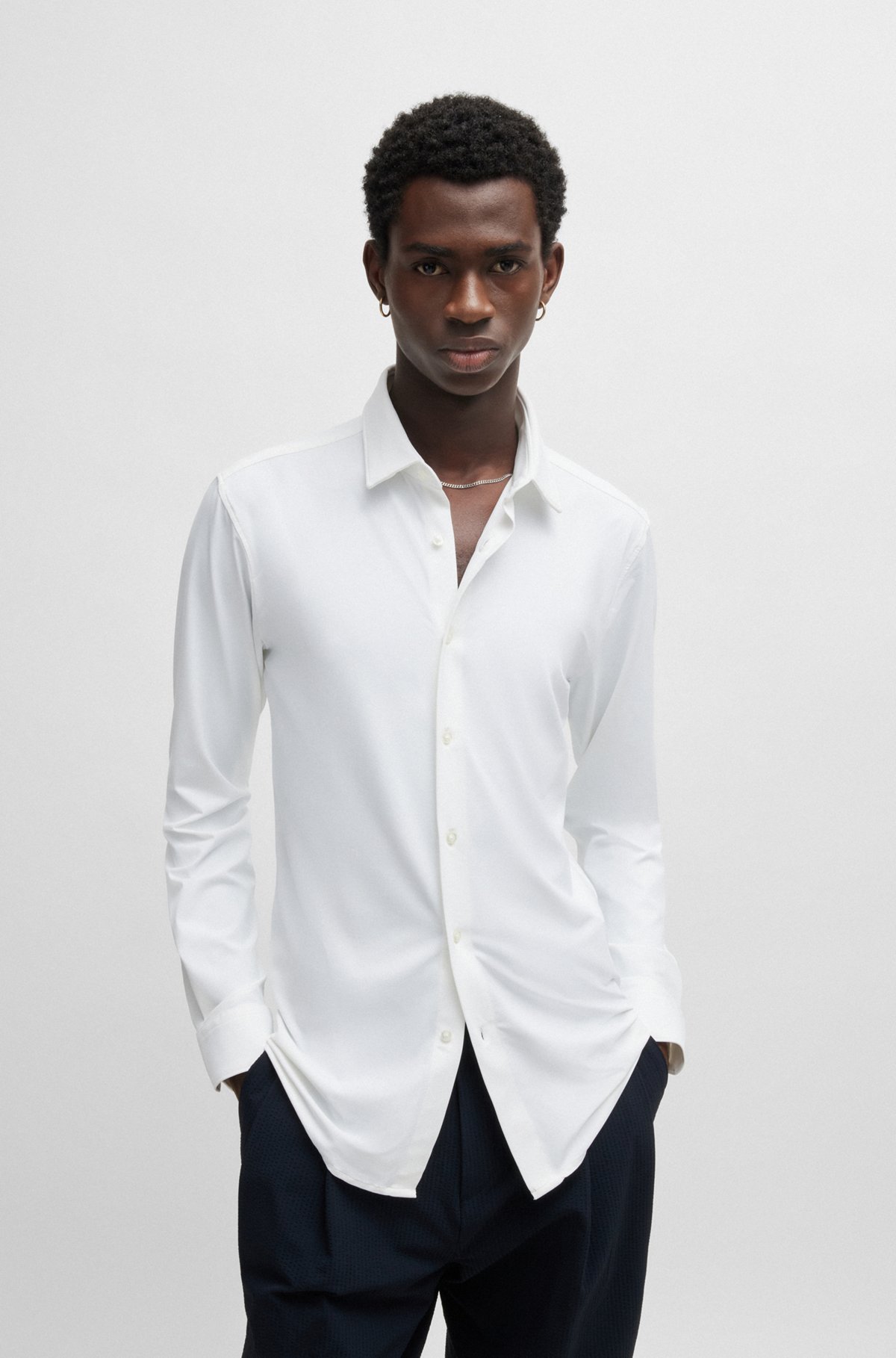 HUGO - Extra-slim-fit shirt in performance-stretch jersey