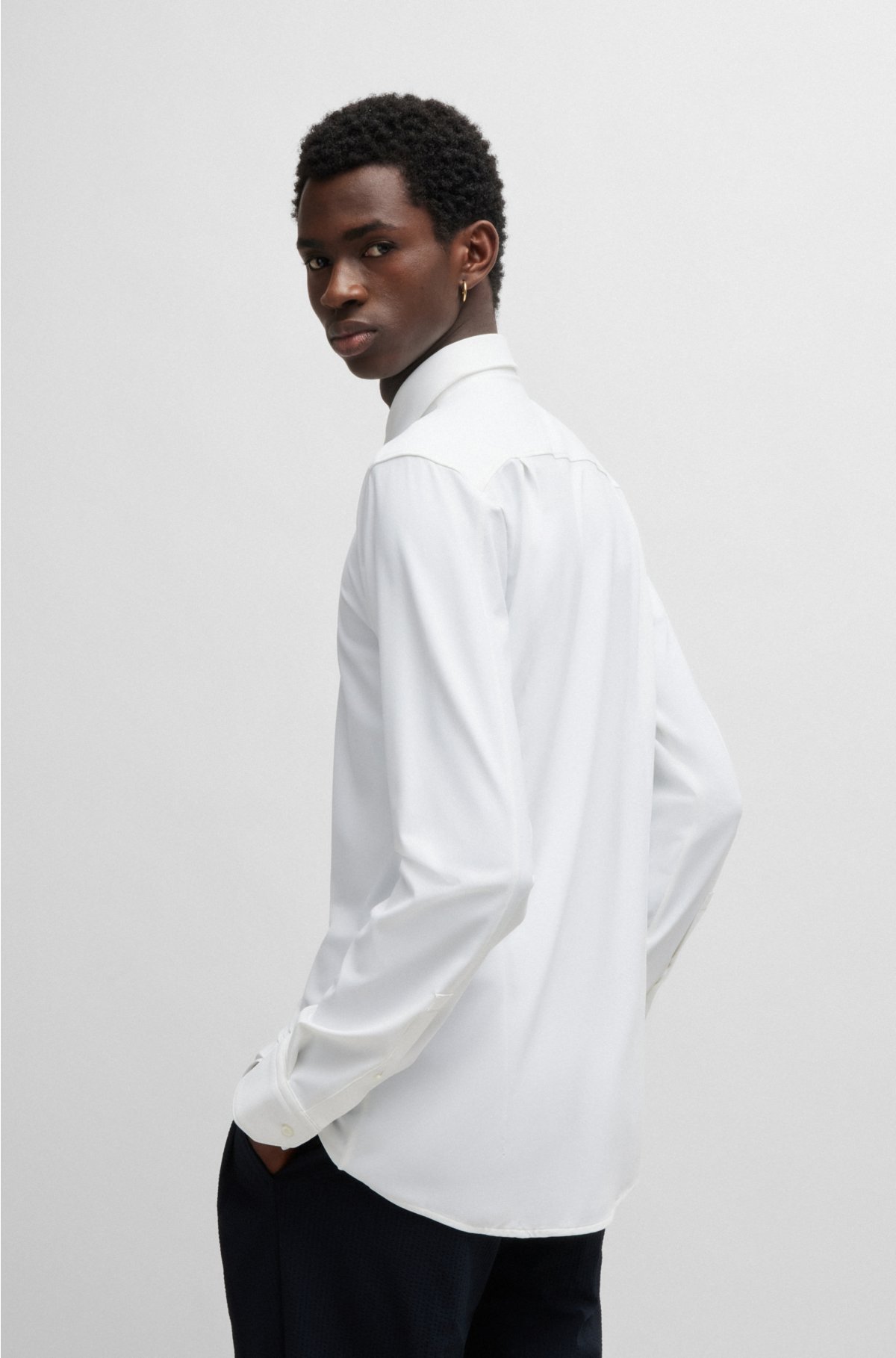 Extra-slim-fit shirt in performance-stretch jersey, White