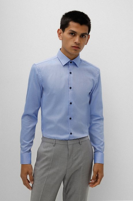 Slim-fit shirt in easy-iron Oxford cotton, Light Blue