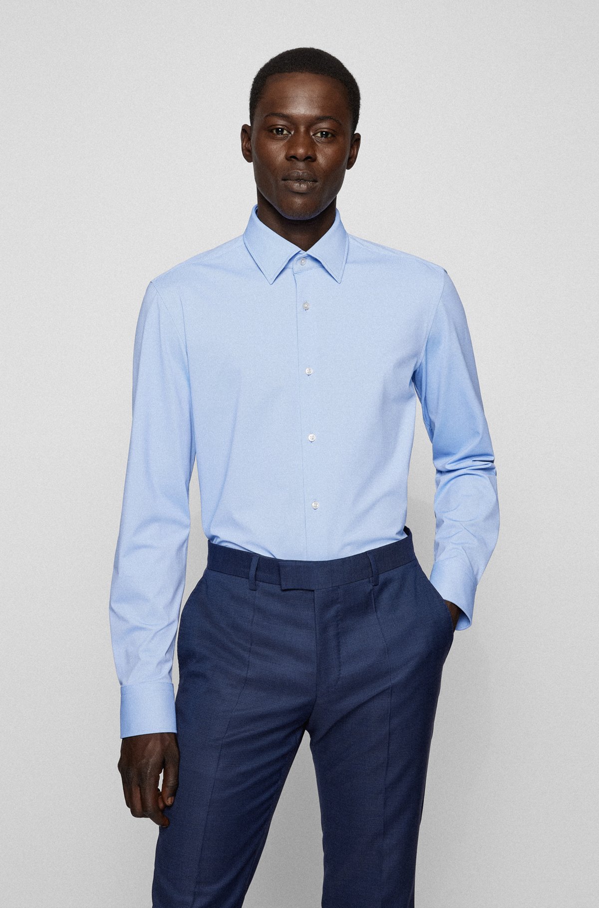 Slim-fit shirt in performance-stretch dobby jersey, Light Blue
