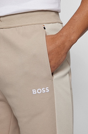 BOSS 博斯撞色嵌片和徽标图案棉质混纺短裤,  275_Light Beige