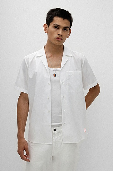 宽松版型拼色标语装饰弹力棉衬衫,  199_Open White