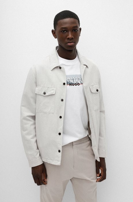 Oversized-fit overshirt in a linen-cotton twill, Light Beige