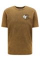 Relaxed-fit T-shirt in dyed cotton with creative artwork, Dark Brown