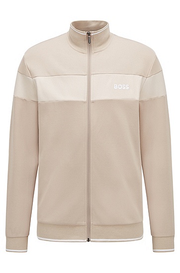 BOSS 博斯撞色嵌饰和徽标设计棉混纺夹克外套,  275_Light Beige