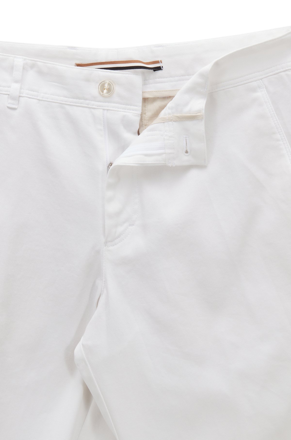 Pantaloni con fit affusolato in cotone elasticizzato a micromotivi, Bianco