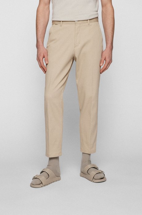 Tapered-fit trousers in micro-patterned stretch cotton, Light Beige