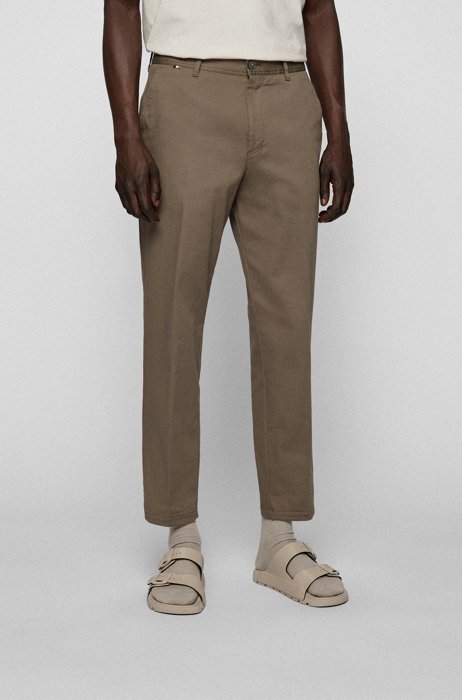 Tapered-fit trousers in micro-patterned stretch cotton, Brown