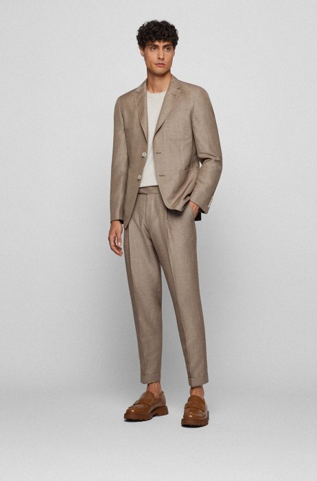 Slim-fit suit in virgin wool, linen and silk, Beige
