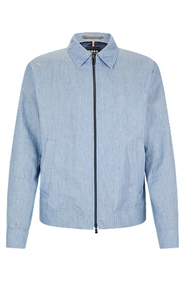 BOSS 博斯亚麻、初剪羊毛和真丝混纺面料修身夹克外套,  453_Light/Pastel Blue