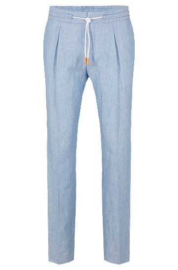 BOSS 博斯亚麻、羊毛和真丝混纺人字纹修身长裤,  453_Light/Pastel Blue