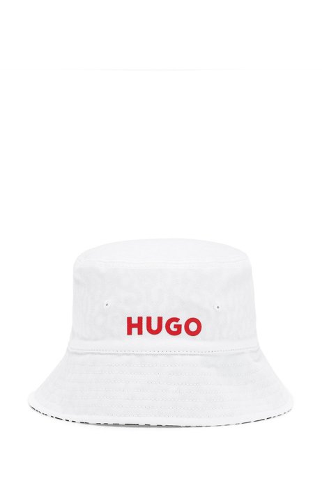 Reversible logo-print bucket hat in cotton twill, White