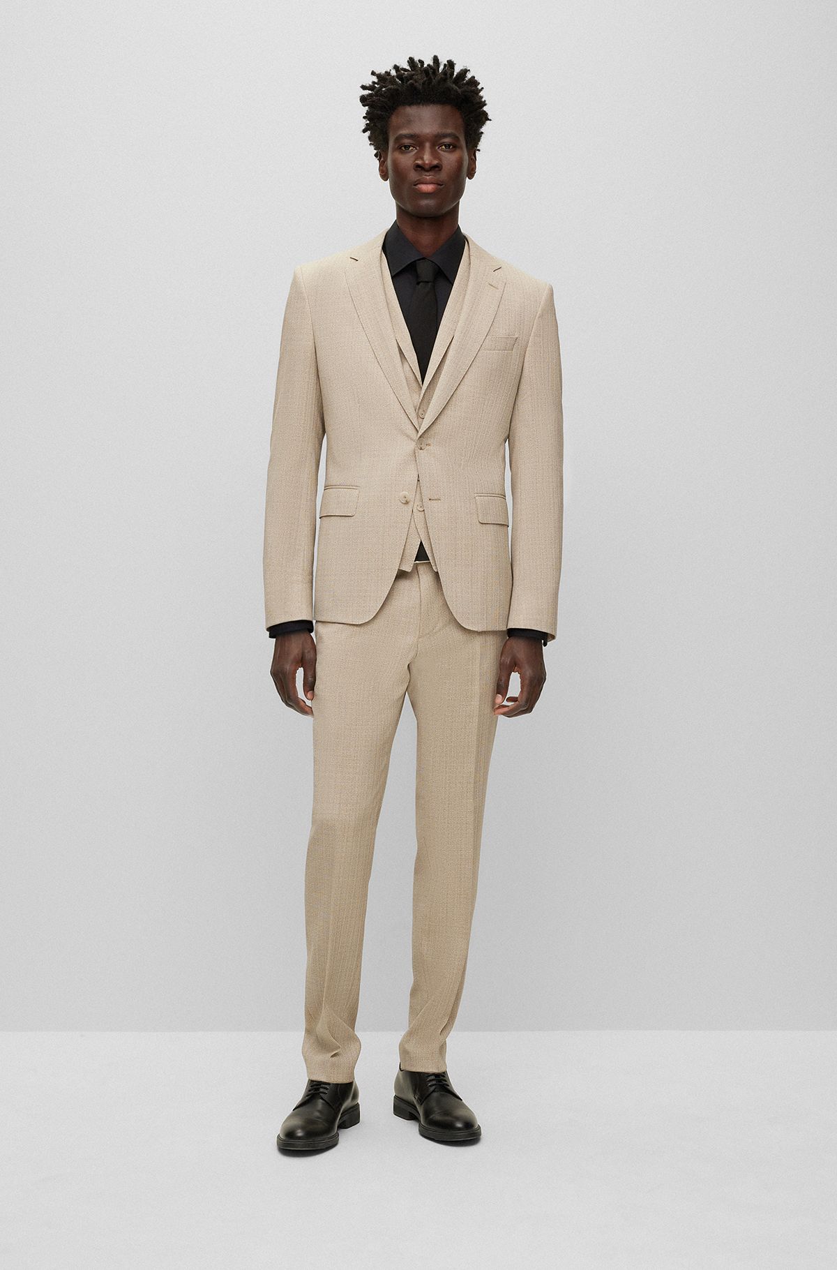 Slim-fit suit in micro-patterned stretch wool, Beige