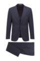 Slim-fit three-piece suit in stretch virgin wool, Dark Blue