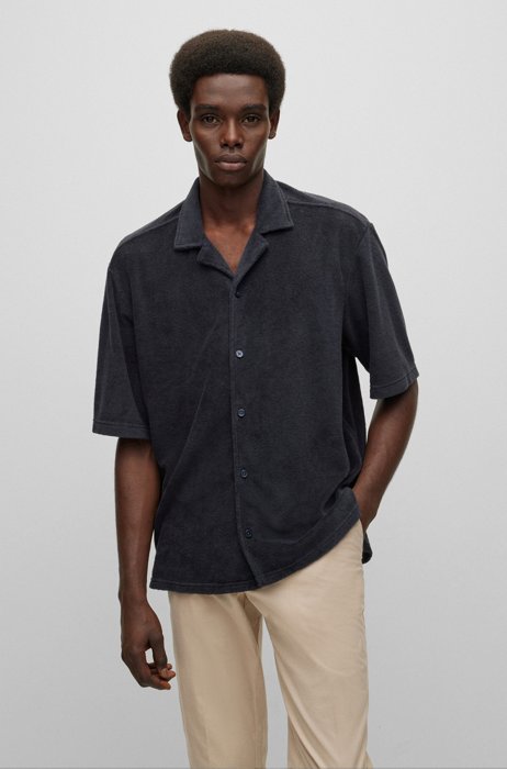 Regular-fit shirt in cotton-blend towelling, Dark Blue
