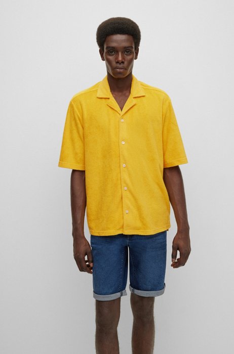 Regular-fit shirt in cotton-blend towelling, Light Yellow
