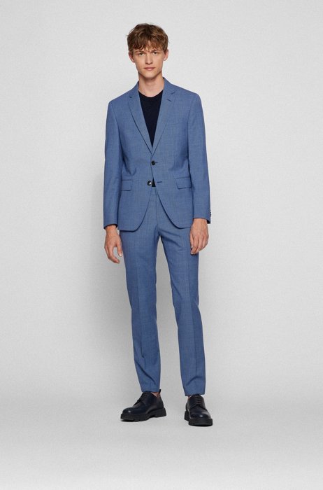 Slim-fit suit in micro-patterned virgin wool, Light Blue