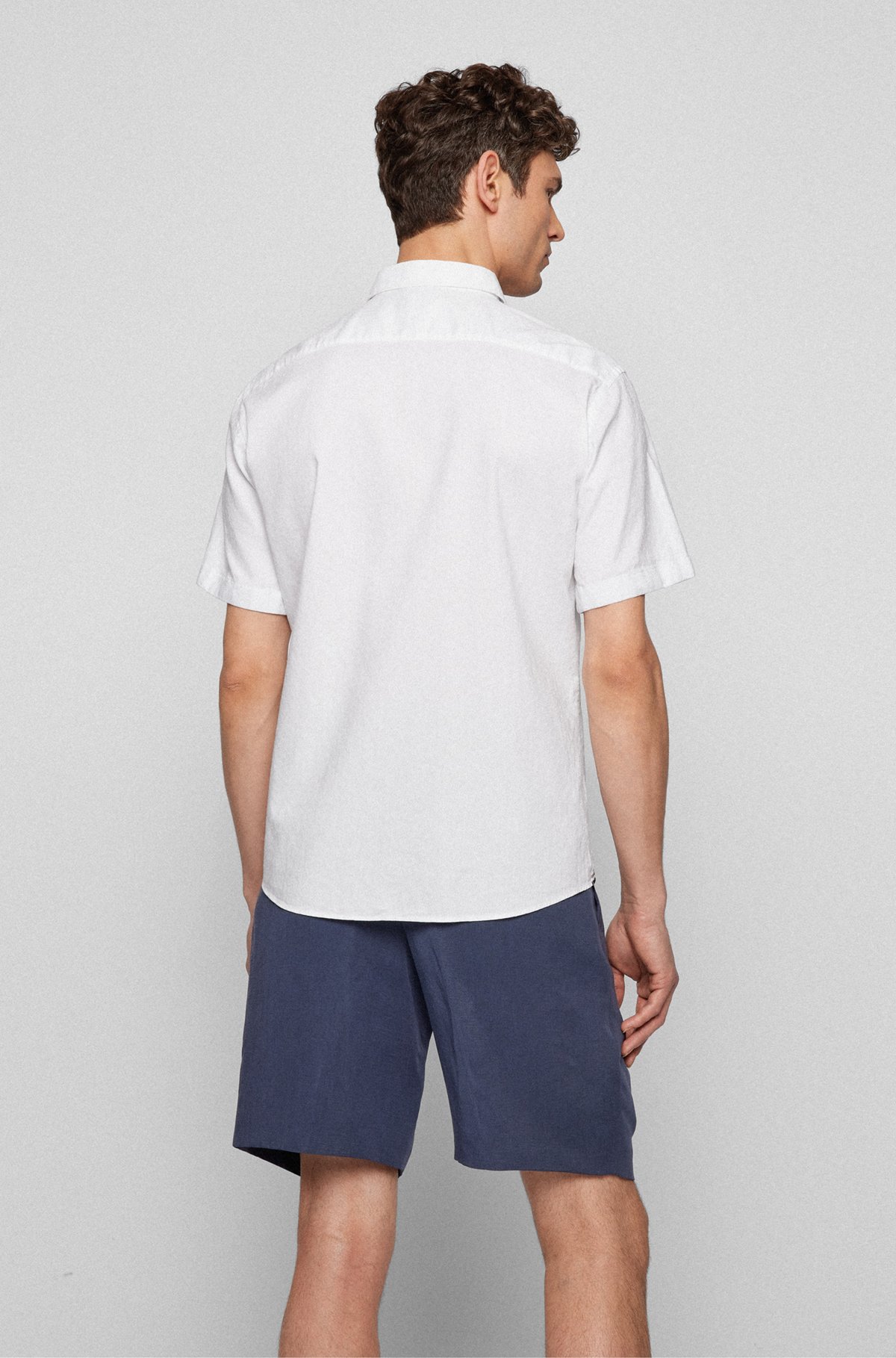 Slim-Fit Kurzarm-Hemd aus bedruckter Bio-Baumwolle, Weiß