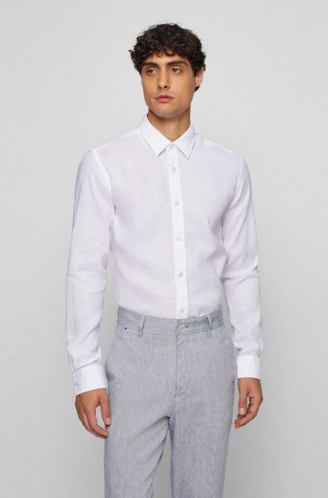 BOSS - Camisa slim fit lino elástico con lavado