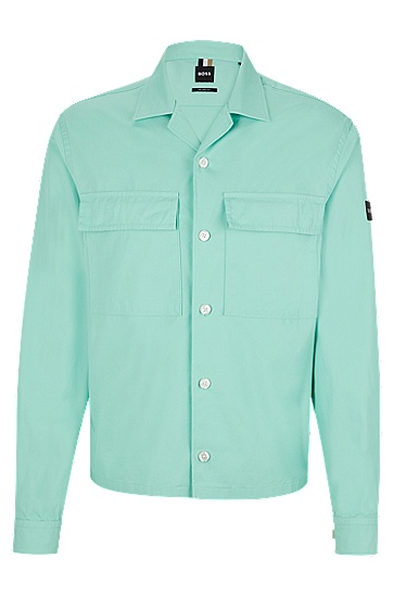 BOSS 博斯棉质混纺斜纹布宽松外套衬衫,  338_Light/Pastel Green