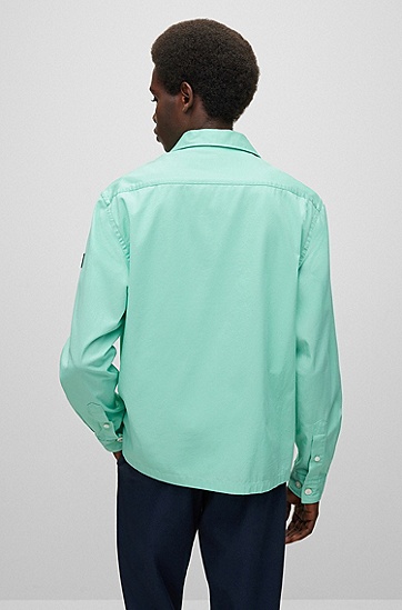 棉质混纺斜纹布宽松外套衬衫,  338_Light/Pastel Green