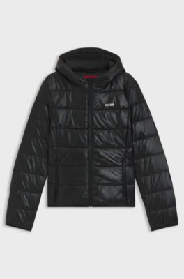 Water-repellent puffer jacket with contrast logo, Black