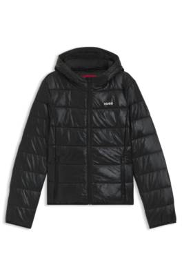 Water-repellent hooded puffer jacket with logo print 1