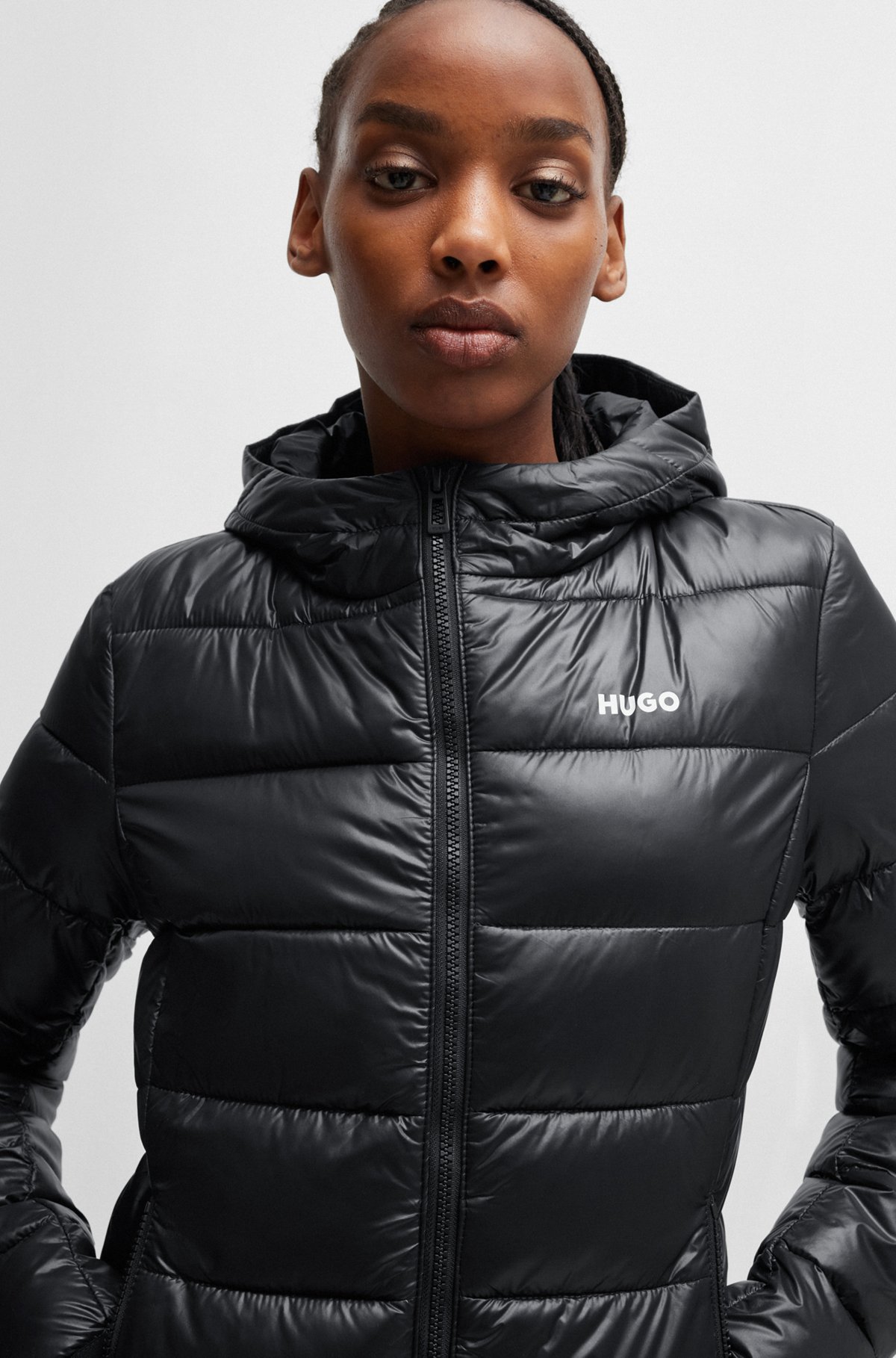 Water-repellent puffer jacket with logo print, Black