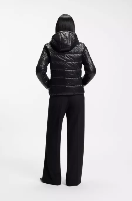 Water-repellent hooded puffer jacket with logo print