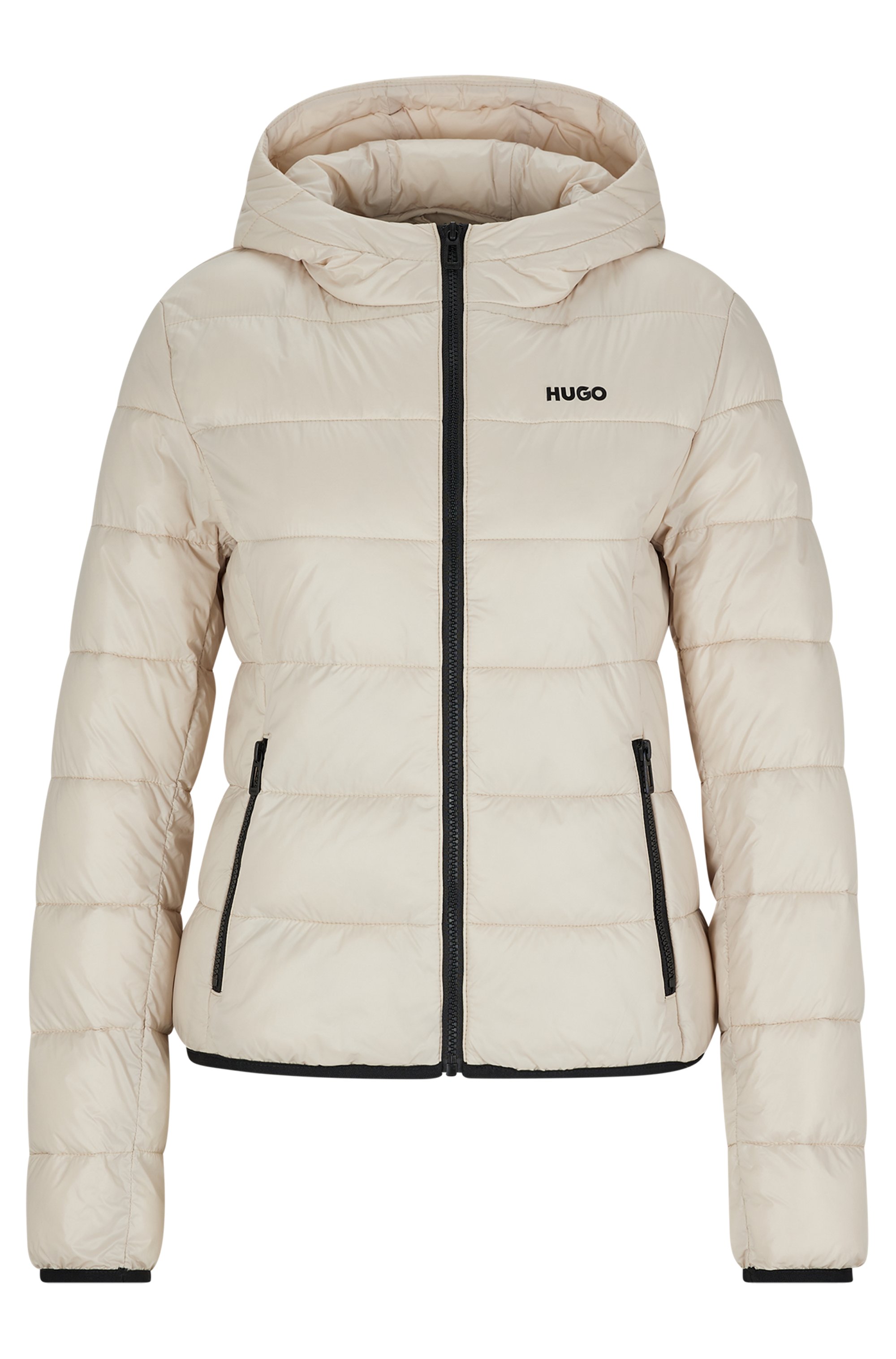 Lightweight water-repellent puffer jacket with logo, Light Beige