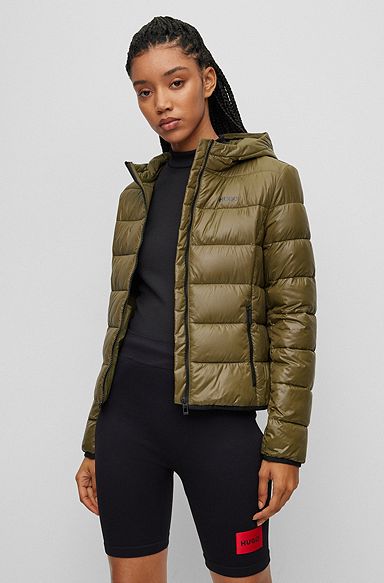 Water-repellent puffer jacket with contrast logo, Khaki