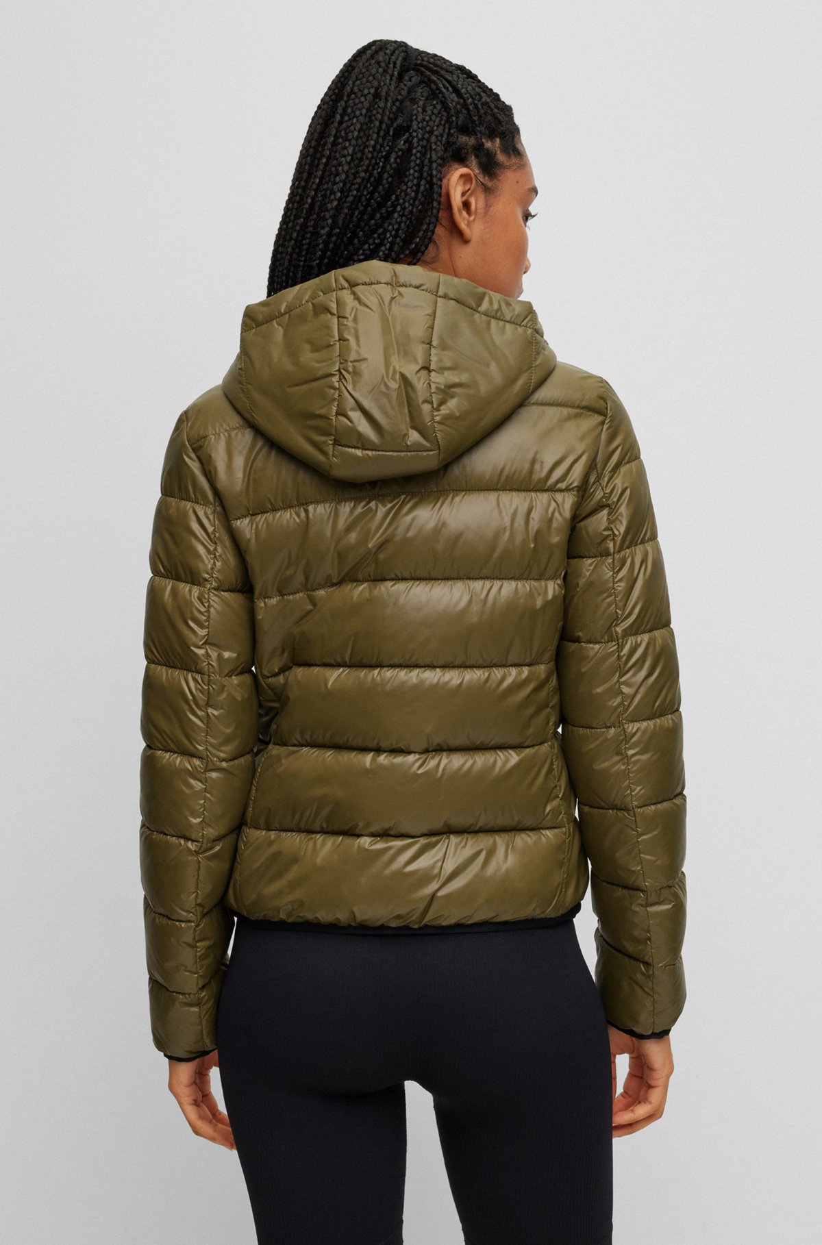 Water-repellent puffer jacket with logo print, Khaki