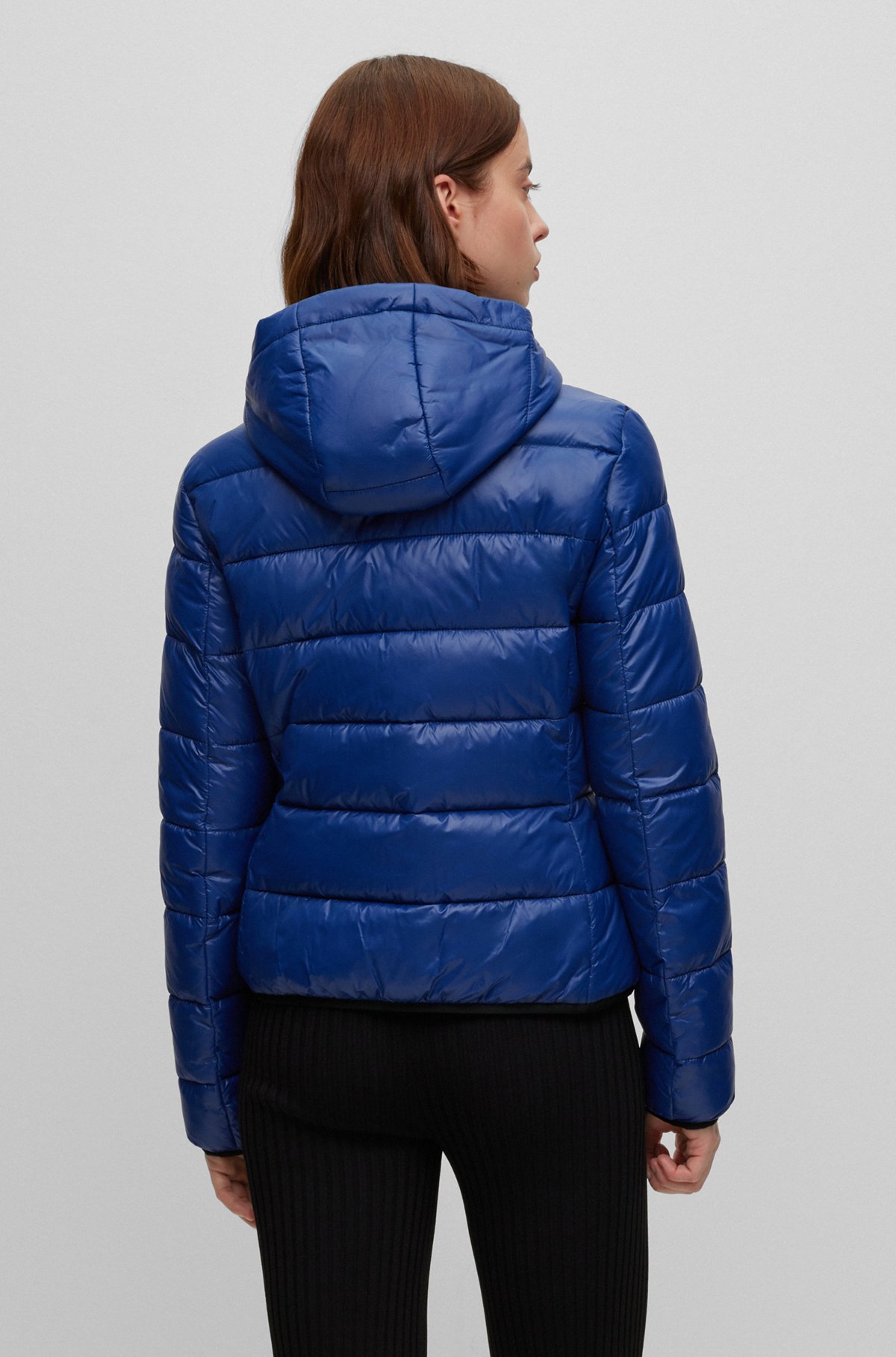 Water-repellent puffer jacket with logo print, Dark Blue