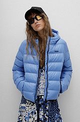 Water-repellent puffer jacket with logo print, Blue