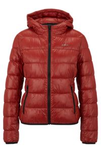 Water-repellent puffer jacket with logo print, Dark Red