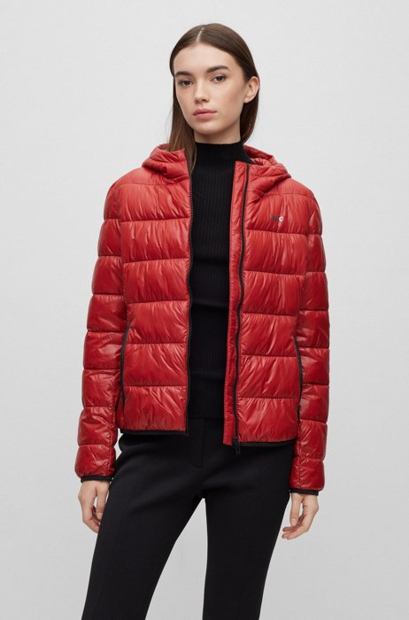 Lightweight water-repellent puffer jacket with logo, Dark Red