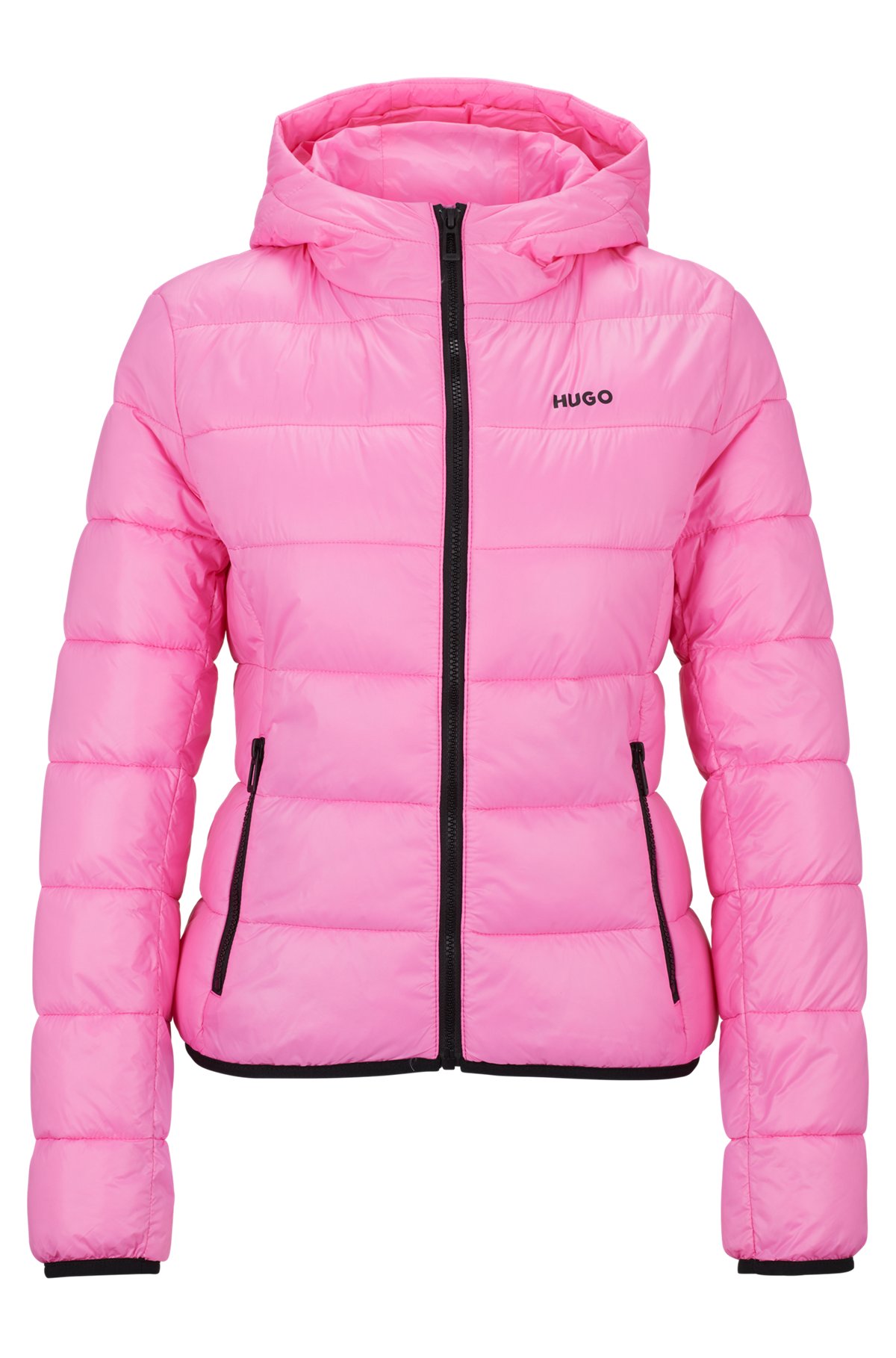 Water-repellent puffer jacket with logo print, Pink