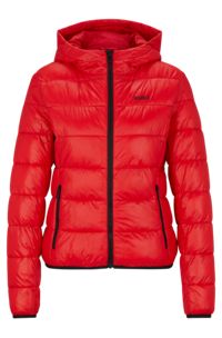 Water-repellent puffer jacket with logo print, Red