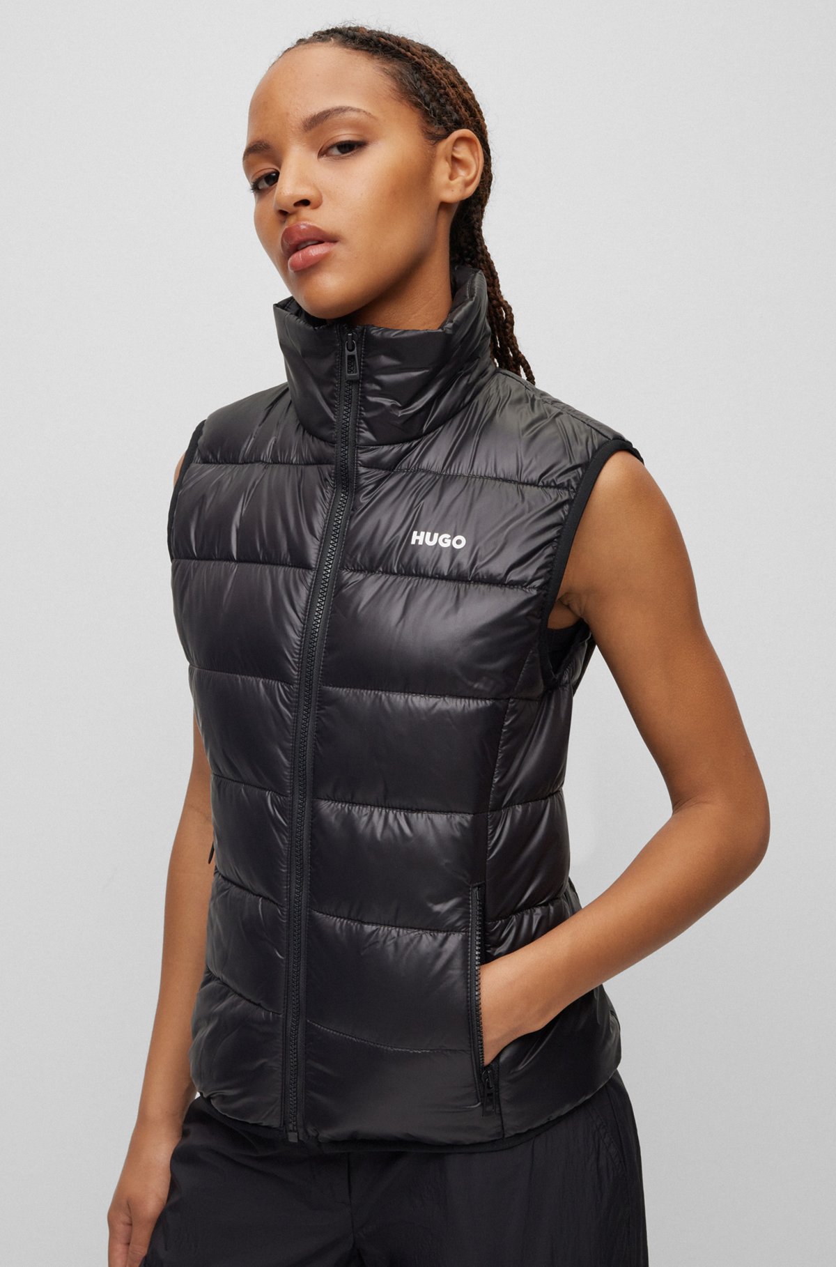 Lightweight water-repellent padded gilet with logo, Black