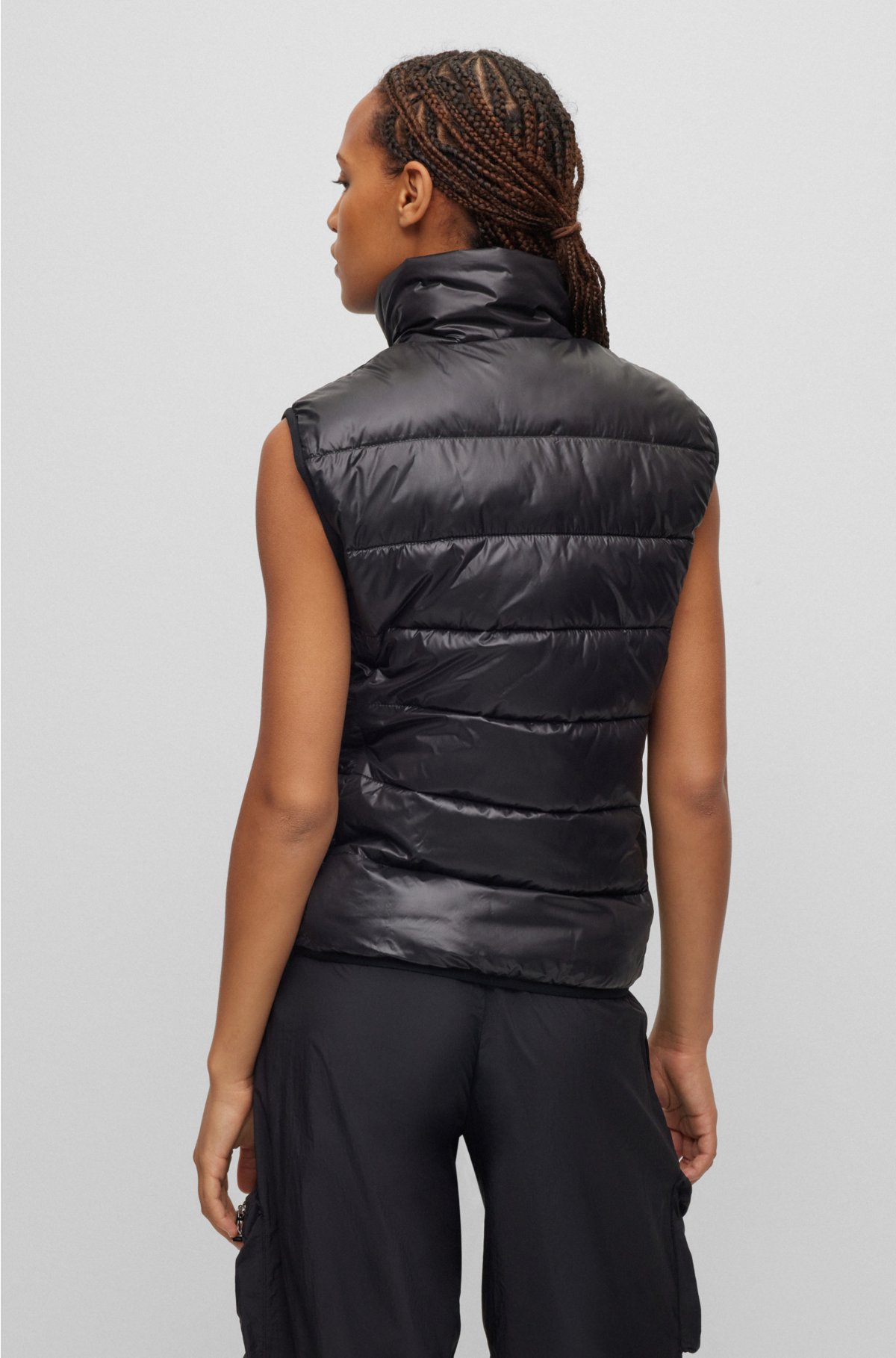 Lightweight water-repellent padded gilet with logo, Black
