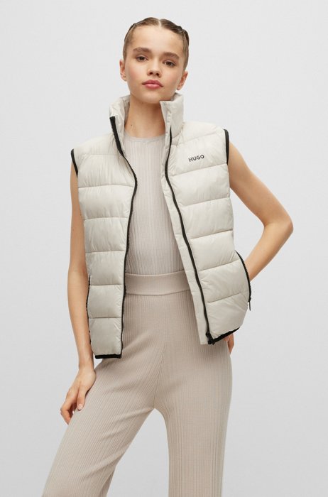 Lightweight water-repellent padded gilet with logo, Light Beige